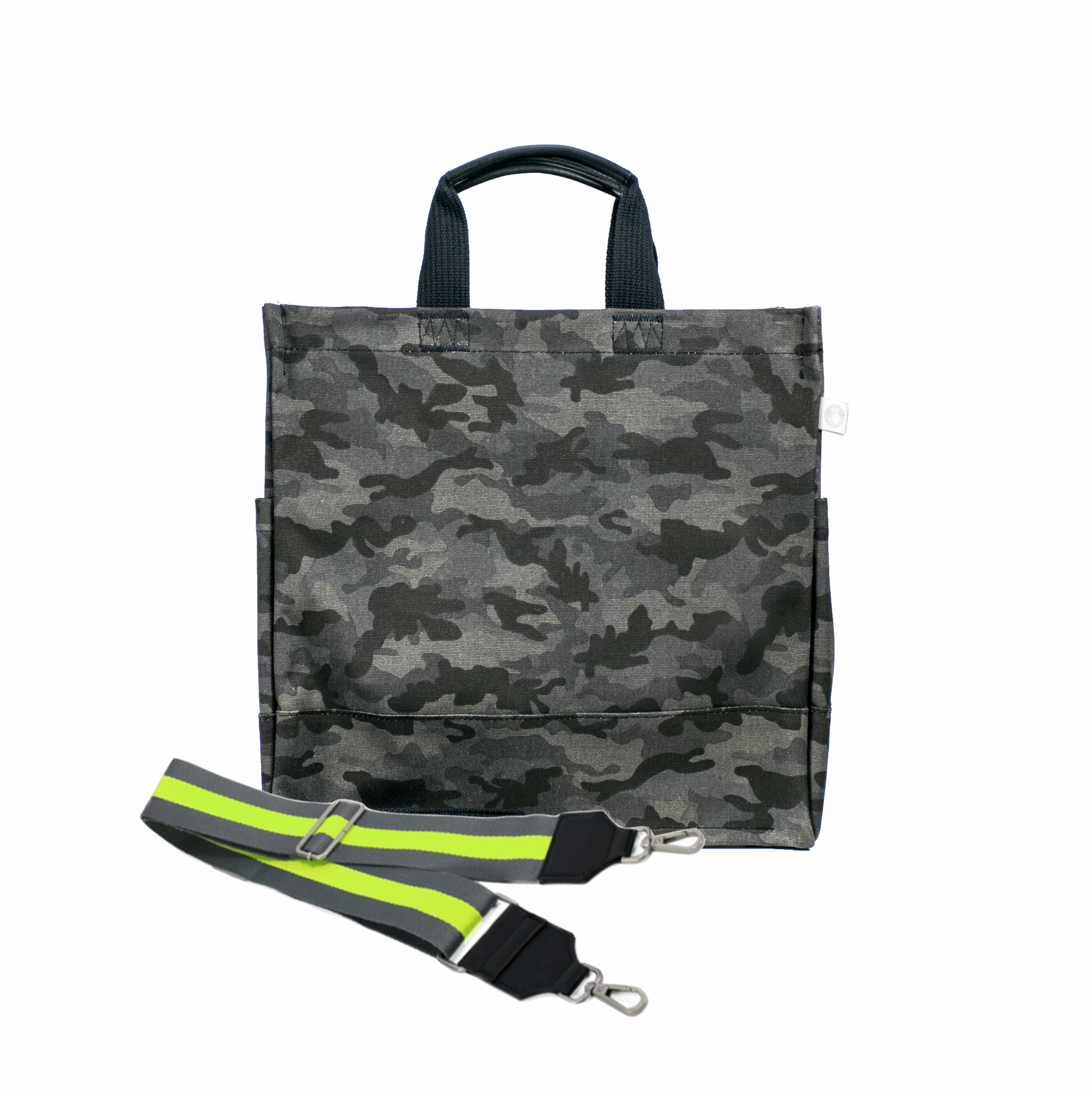 Color Stripes: Black Camo North South Bag with Stripe Strap - Quilted Koala