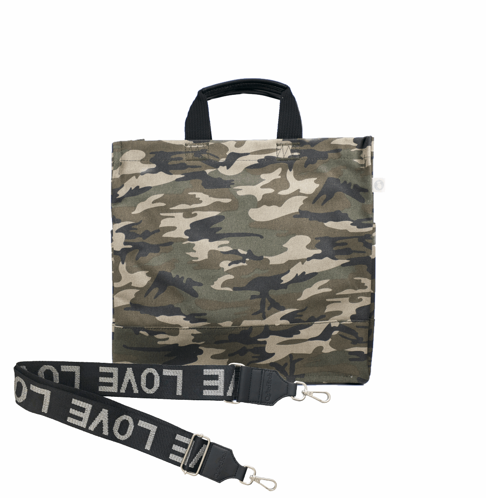 Color Stripes: Green Camo North South Bag with Stripe Strap - Quilted Koala