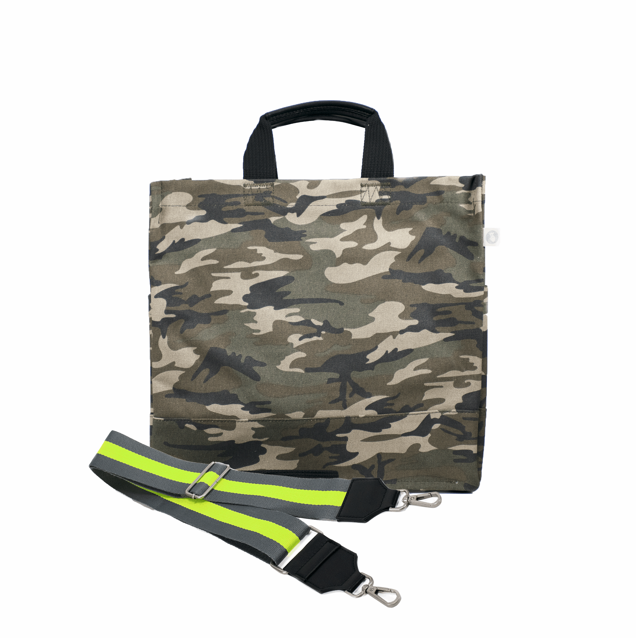 Color Stripes: Green Camo North South Bag with Stripe Strap - Quilted Koala