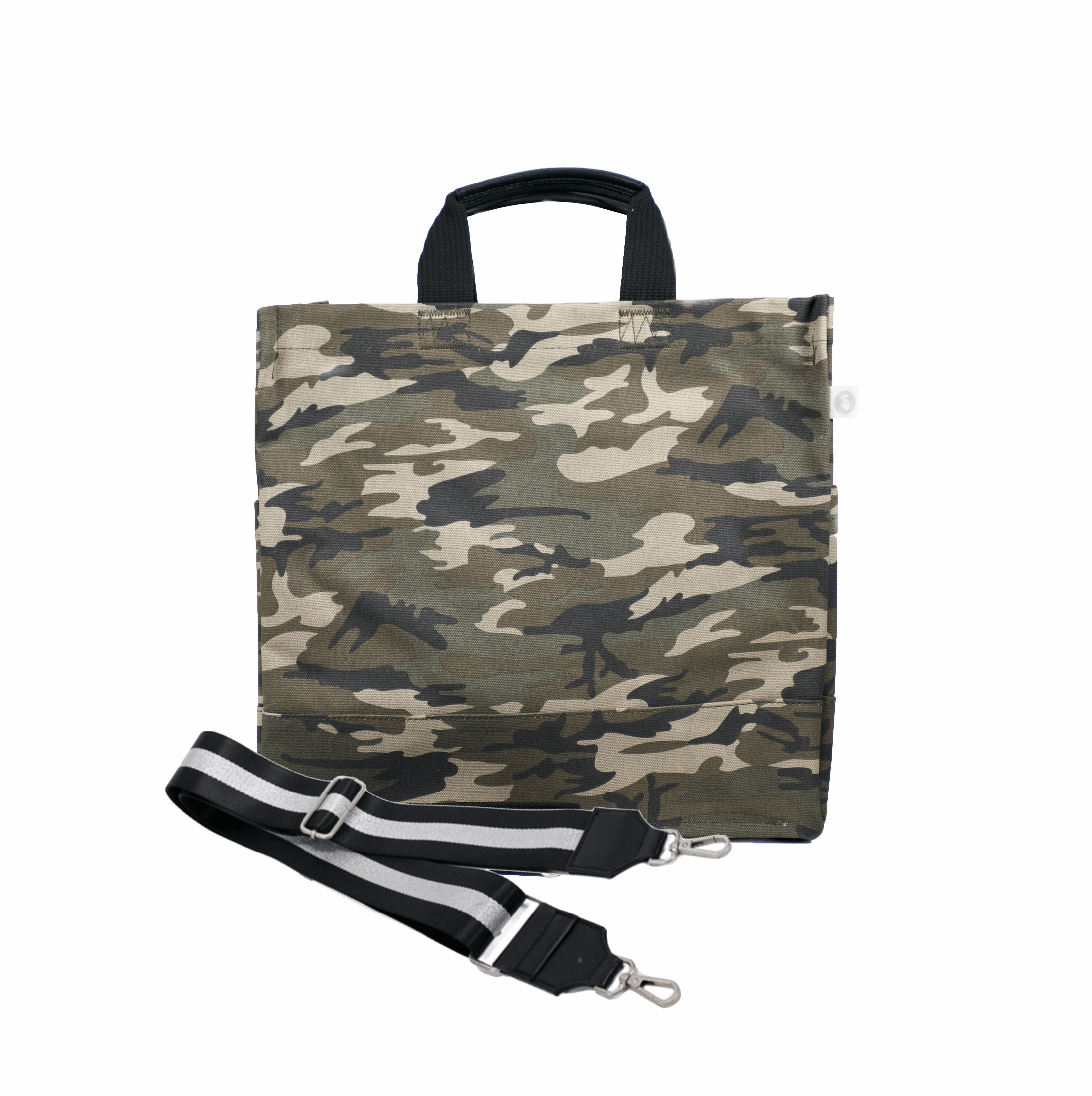 Color Stripes: Green Camo North South Bag with Stripe Strap - Quilted Koala