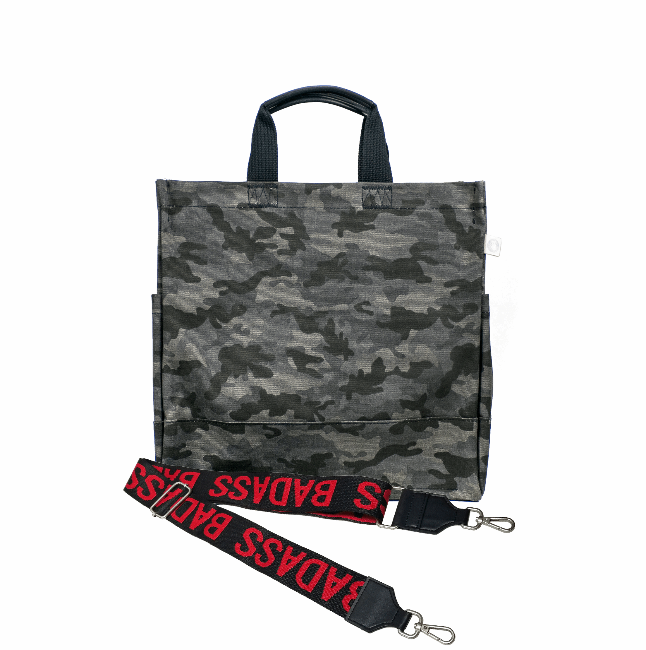 Color Stripes: Black Camo North South Bag with Stripe Strap - Quilted Koala