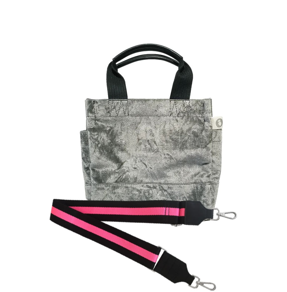 Grey Velvet Mini Luxe North South + FREE Black/Pink Luxe Strap - Quilted Koala