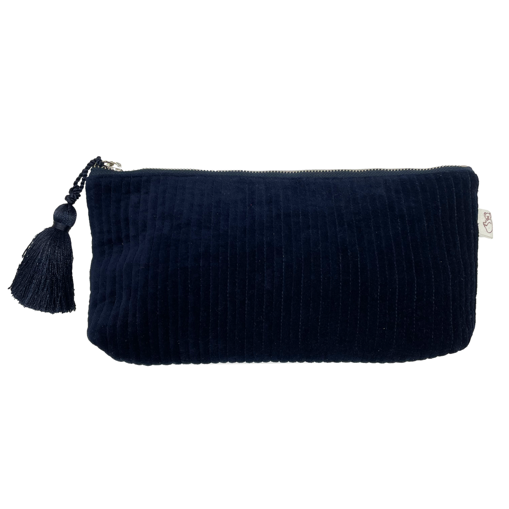 THE ROW Mini Wristlet Clutch Velvet Bag Navy Blue With tassel