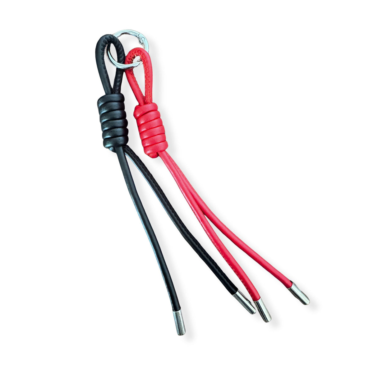 Vegan Leather Bag Charm - Black & Red Strands.