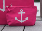 Makeup Bag: Hot Pink with Silver Anchor - Quilted Koala