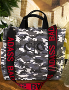 Split Letter Monogram Grey Camo North South Bag with Stripe Strap - Quilted Koala