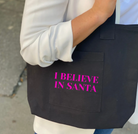 I Believe in Santa Midi Everything Bag- Hot Pink on Black - Quilted Koala