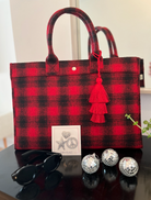 SURPRISE!!! Black and Red Flannel East West Bag + FREE Red Tassel + FREE Silver Jewelry Pins - Quilted Koala