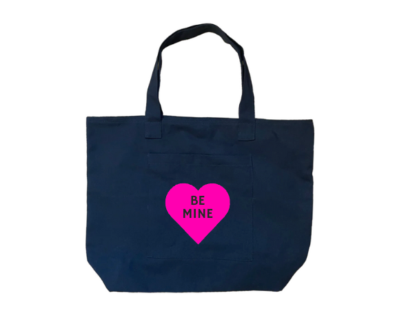 Midi Everything Bag - Navy with Pink BE MINE Heart - Quilted Koala