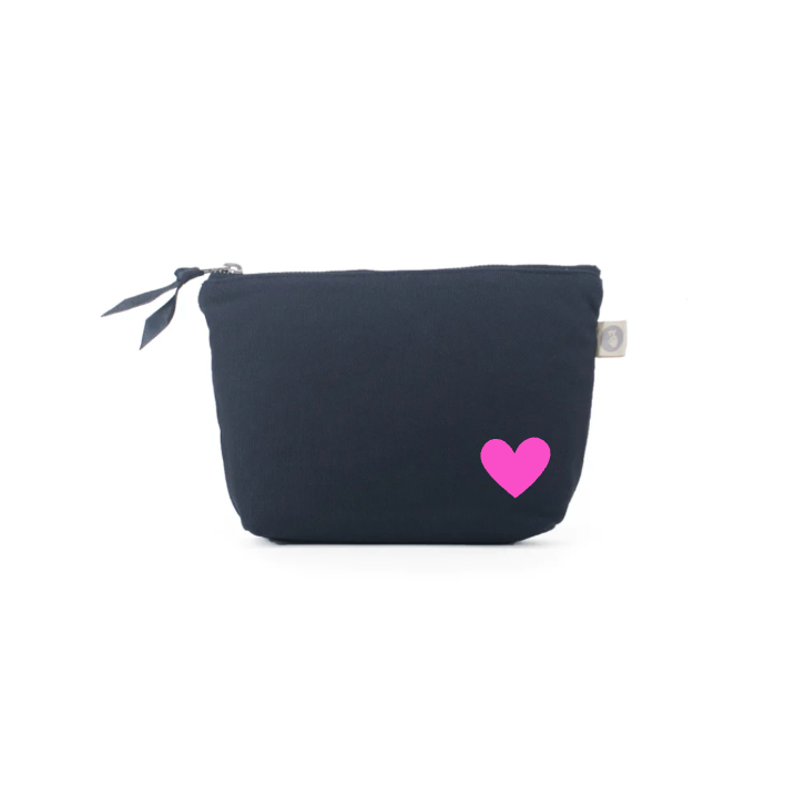 Navy Makeup Bag with Pink Heart - NEW! - Quilted Koala