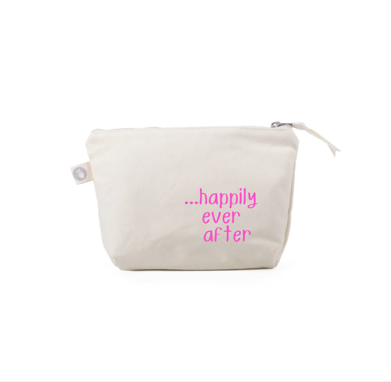 HAPPILY EVER AFTER Natural Makeup Bag with Pink NEW! - Quilted Koala