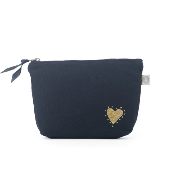 Navy Makeup Bag with Gold Glow Heart - NEW! - Quilted Koala
