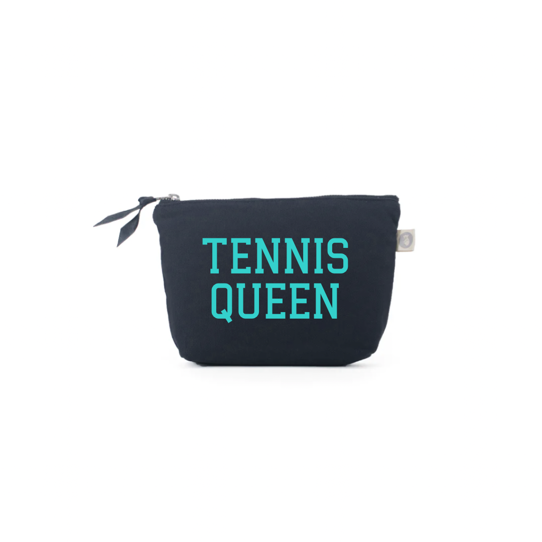 TENNIS QUEEN Makeup Bag- Navy with Aqua - Quilted Koala