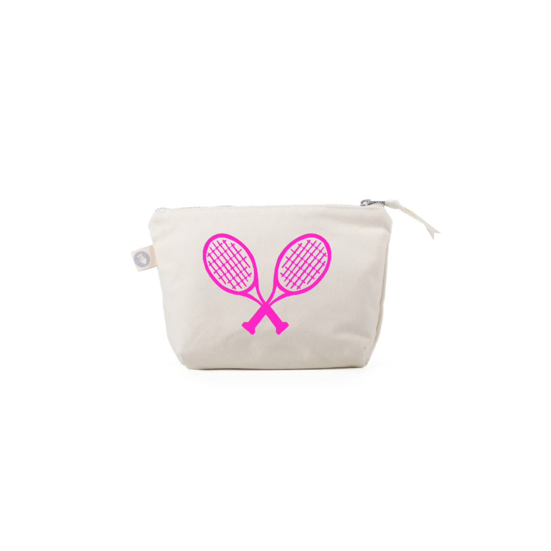 Tennis Racquets Makeup Bag - Natural and Pink - Quilted Koala