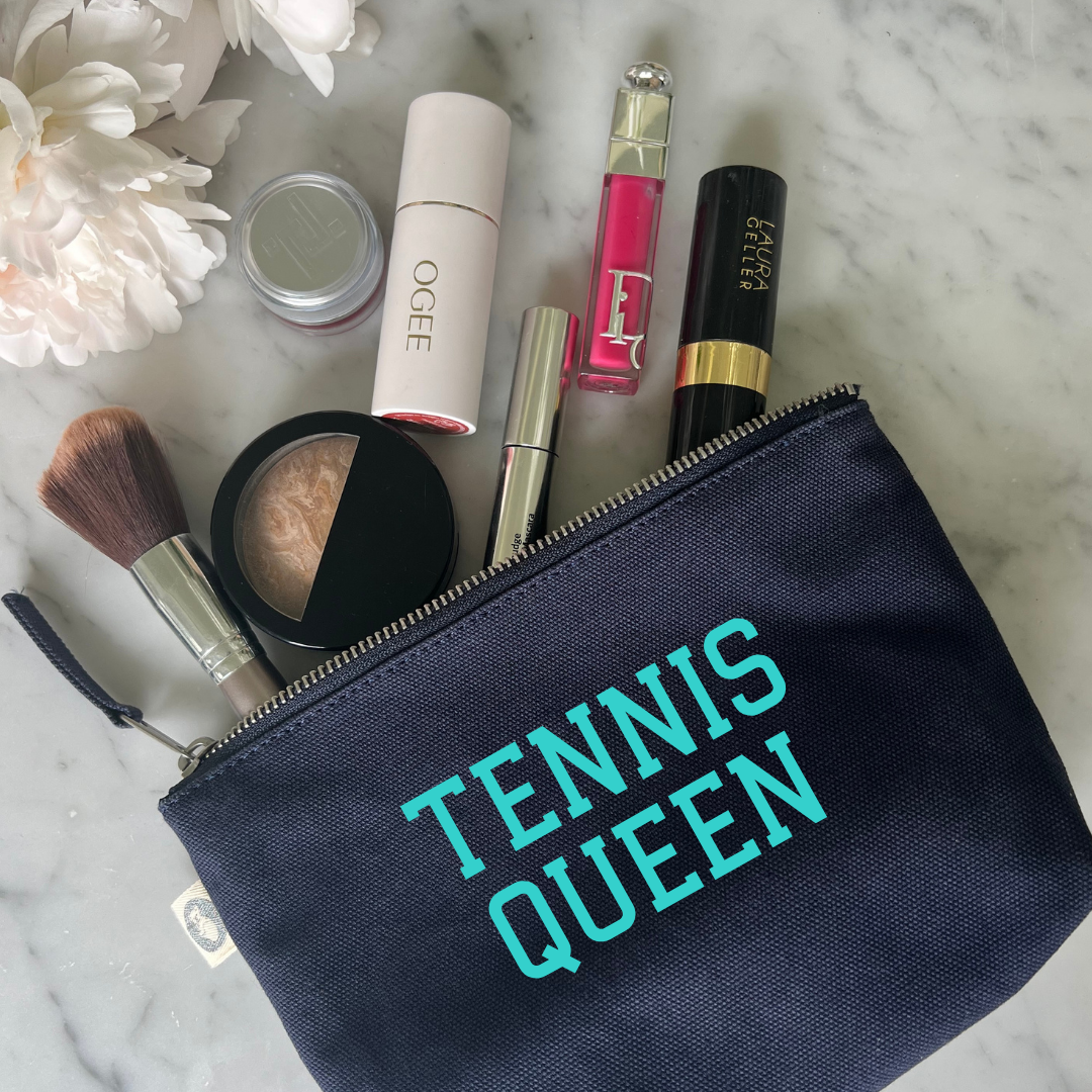 TENNIS QUEEN Makeup Bag- Navy with Aqua - Quilted Koala