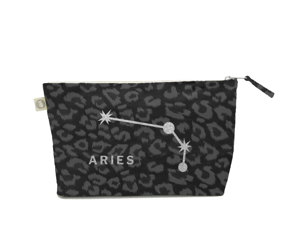 Zodiac Black Leopard Large Makeup Bag - Aries - Quilted Koala