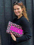 Clutch Bag: Black Floral with Neon Pink BADASS - Quilted Koala