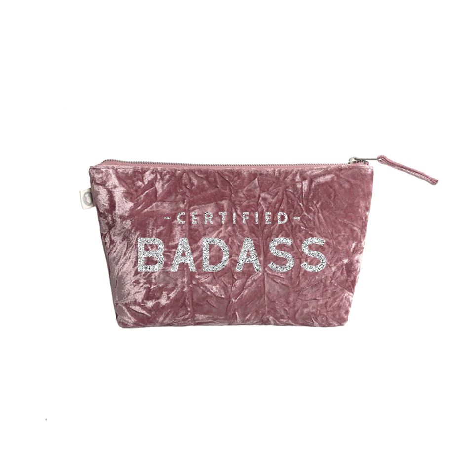 Petal Pink Velvet Clutch with Silver Glitter Certified BADASS - Quilted Koala