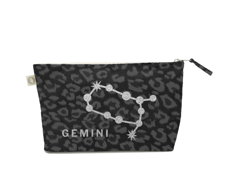 Zodiac Black Leopard Large Makeup Bag - Gemini - Quilted Koala