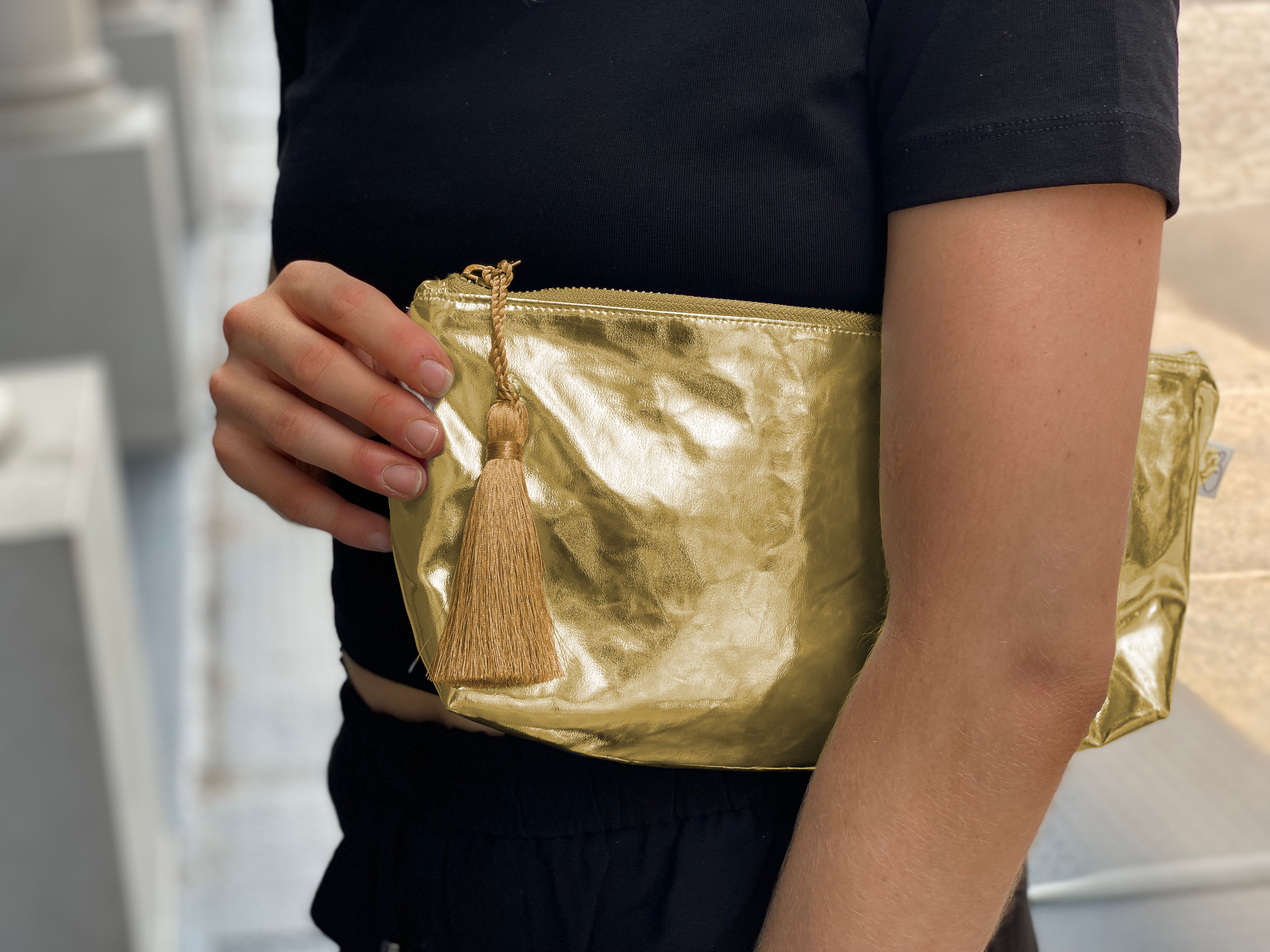 NEW!  Gold Metallic Hold Me Clutch - Quilted Koala