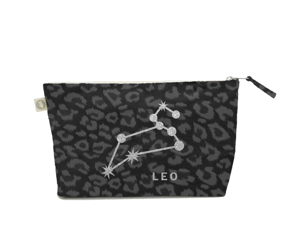 Zodiac Black Leopard Large Makeup Bag - Leo - Quilted Koala