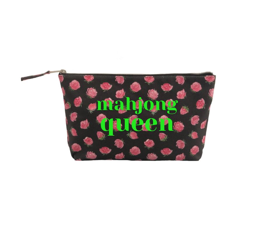 Mahjong Queen Pouch Clutch - Black Floral - Quilted Koala