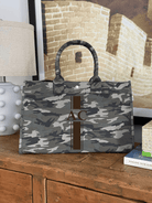 East West Bag: Green Camo & Dark Chocolate Monogram Stripe - Quilted Koala