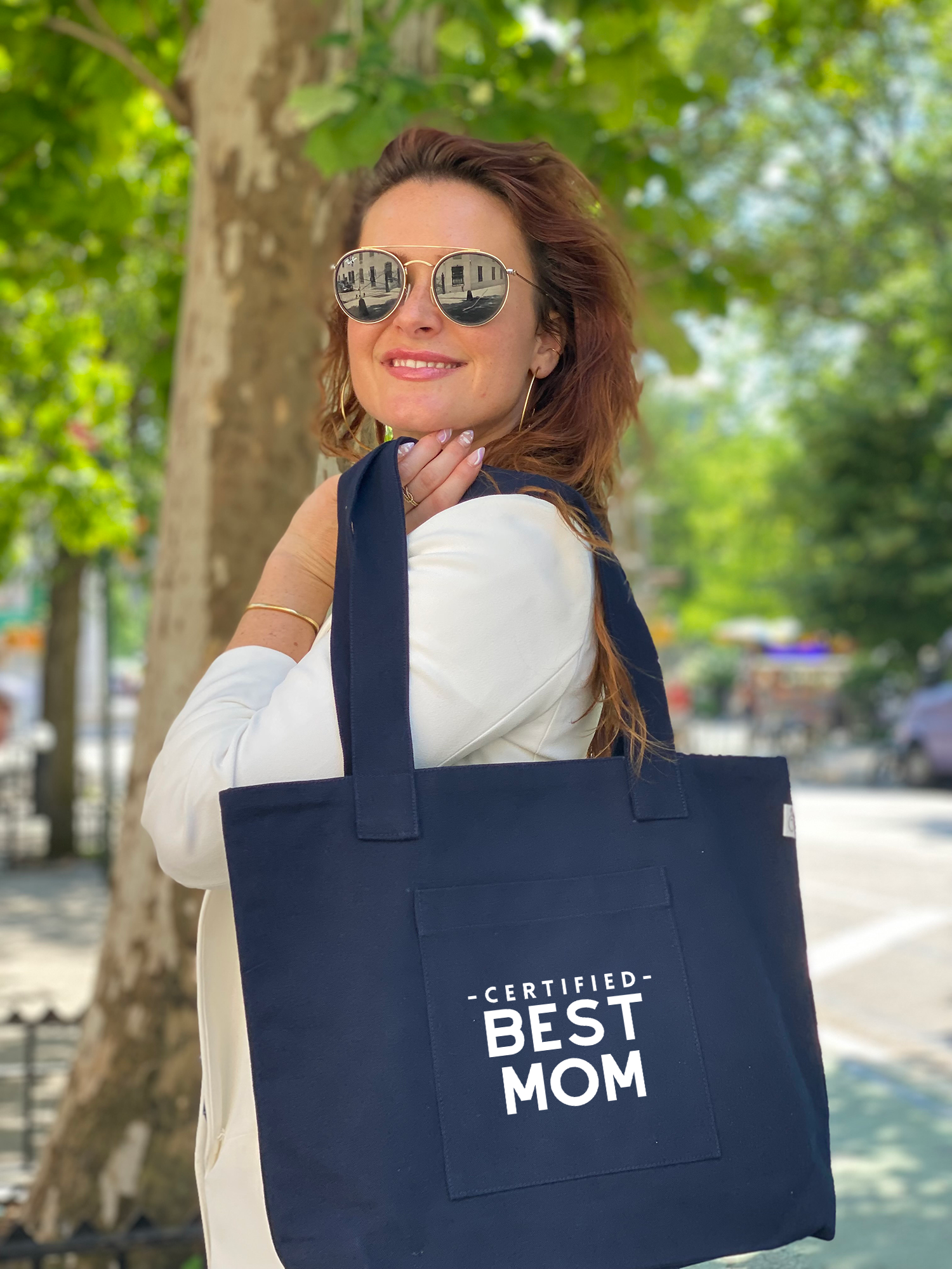 Navy Midi Everything Bag - White Matte Certified Best Mom - Quilted Koala