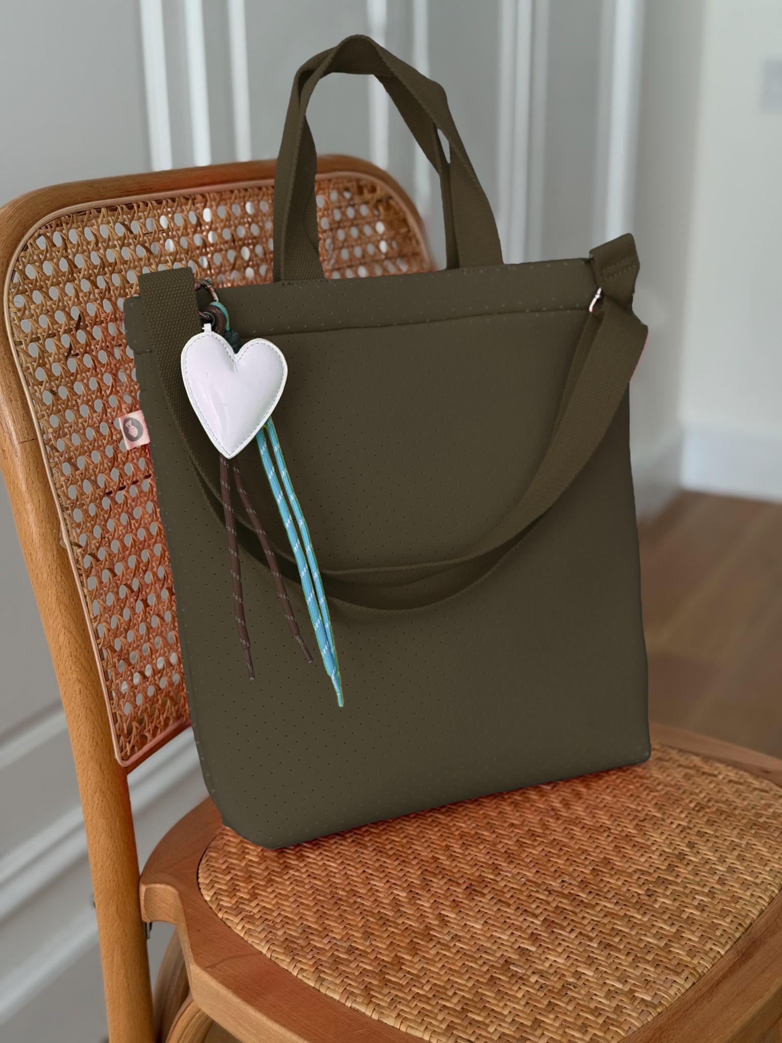 Paracord Bag Charm - Heart with Brown and Light Blue NEW! - Quilted Koala