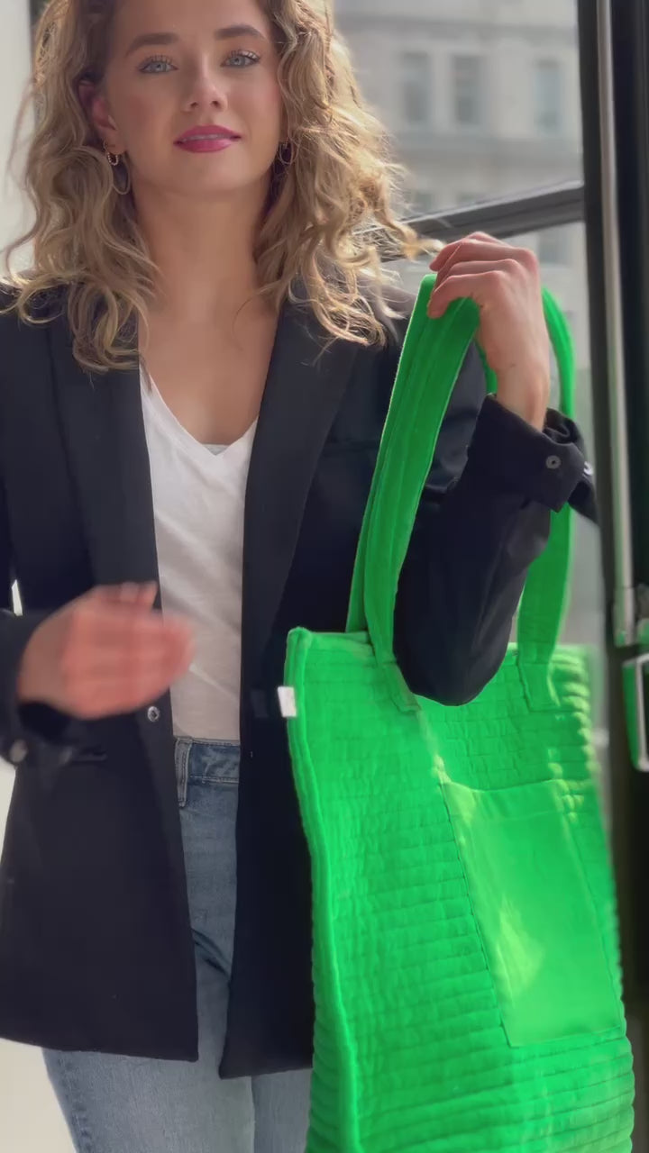Quilted Velvet Everything Bag - Electric Green - Quilted Koala