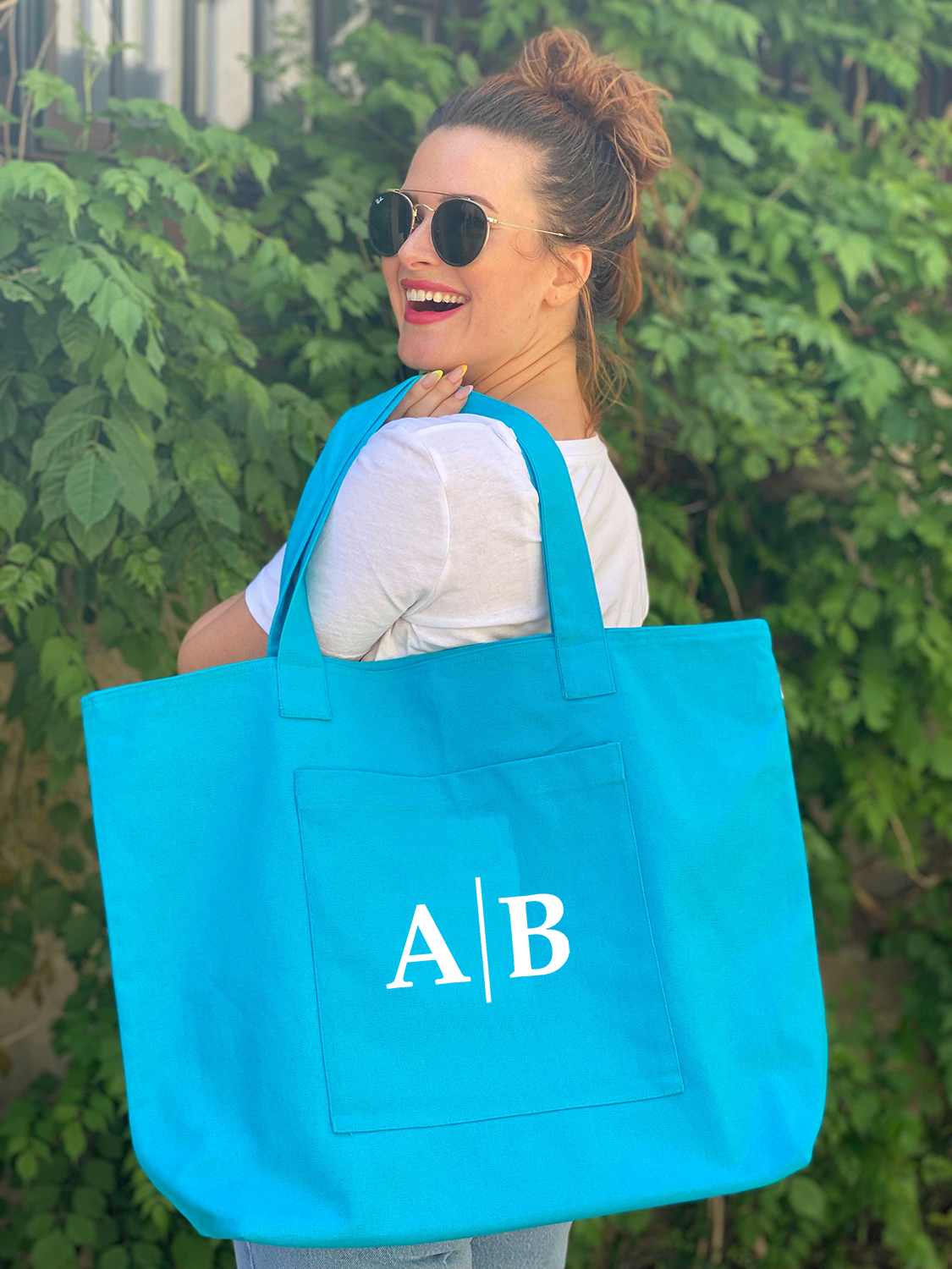 Aqua Everything Bag - Split Letter Monogram  NEW! - Quilted Koala