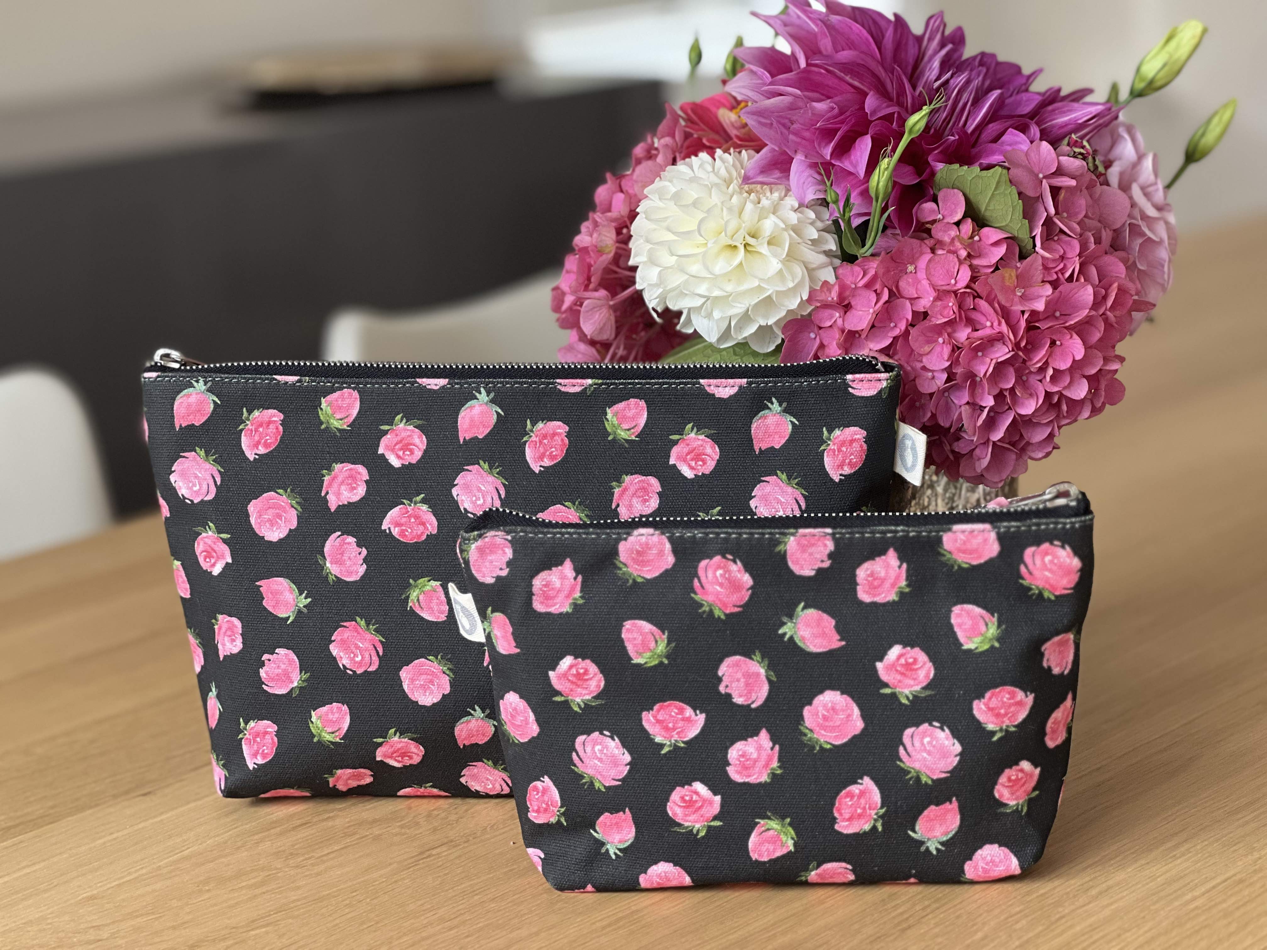 Black Floral Makeup Bag Set - Quilted Koala