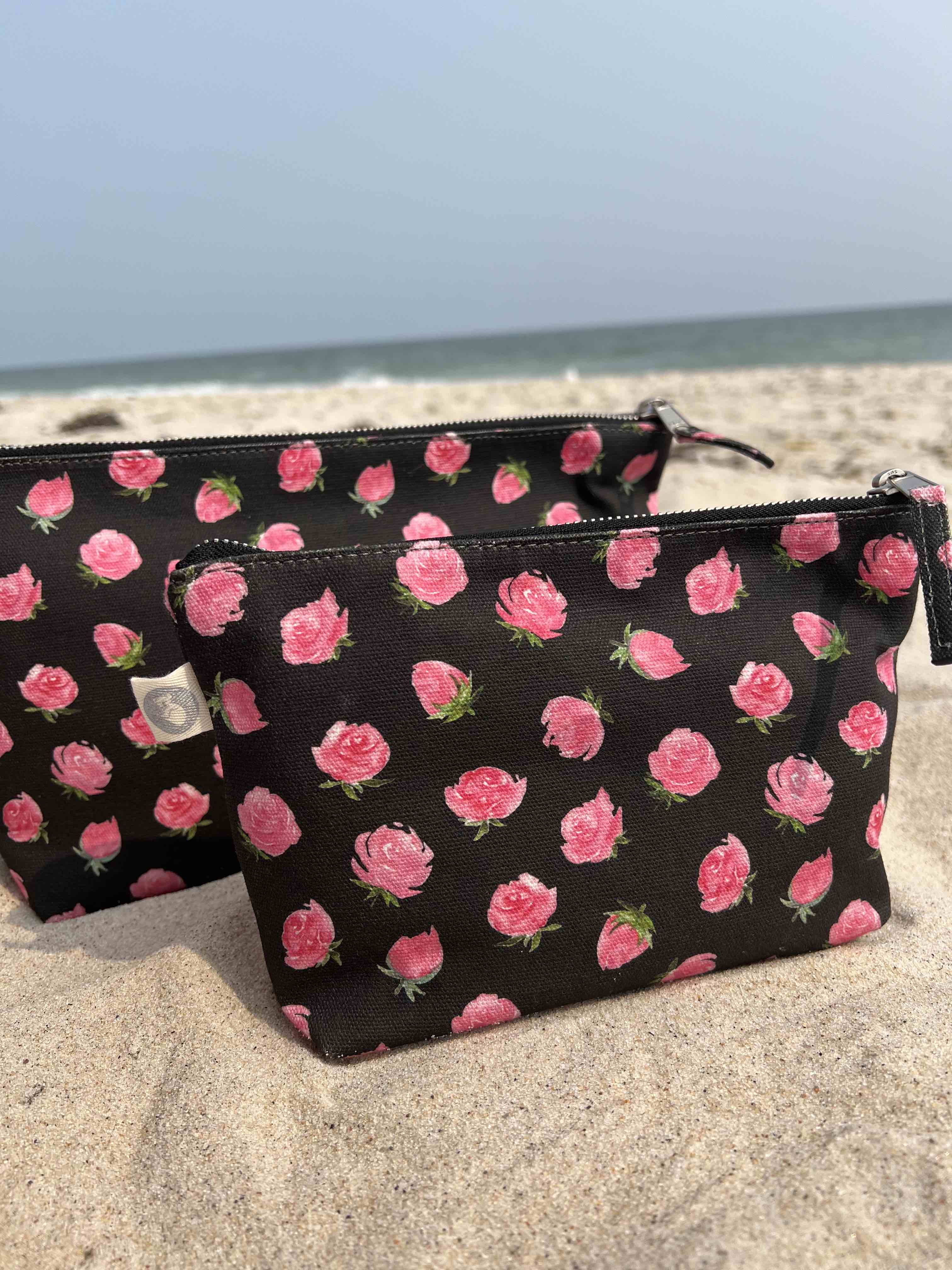 Black Floral Makeup Bag Set - Quilted Koala