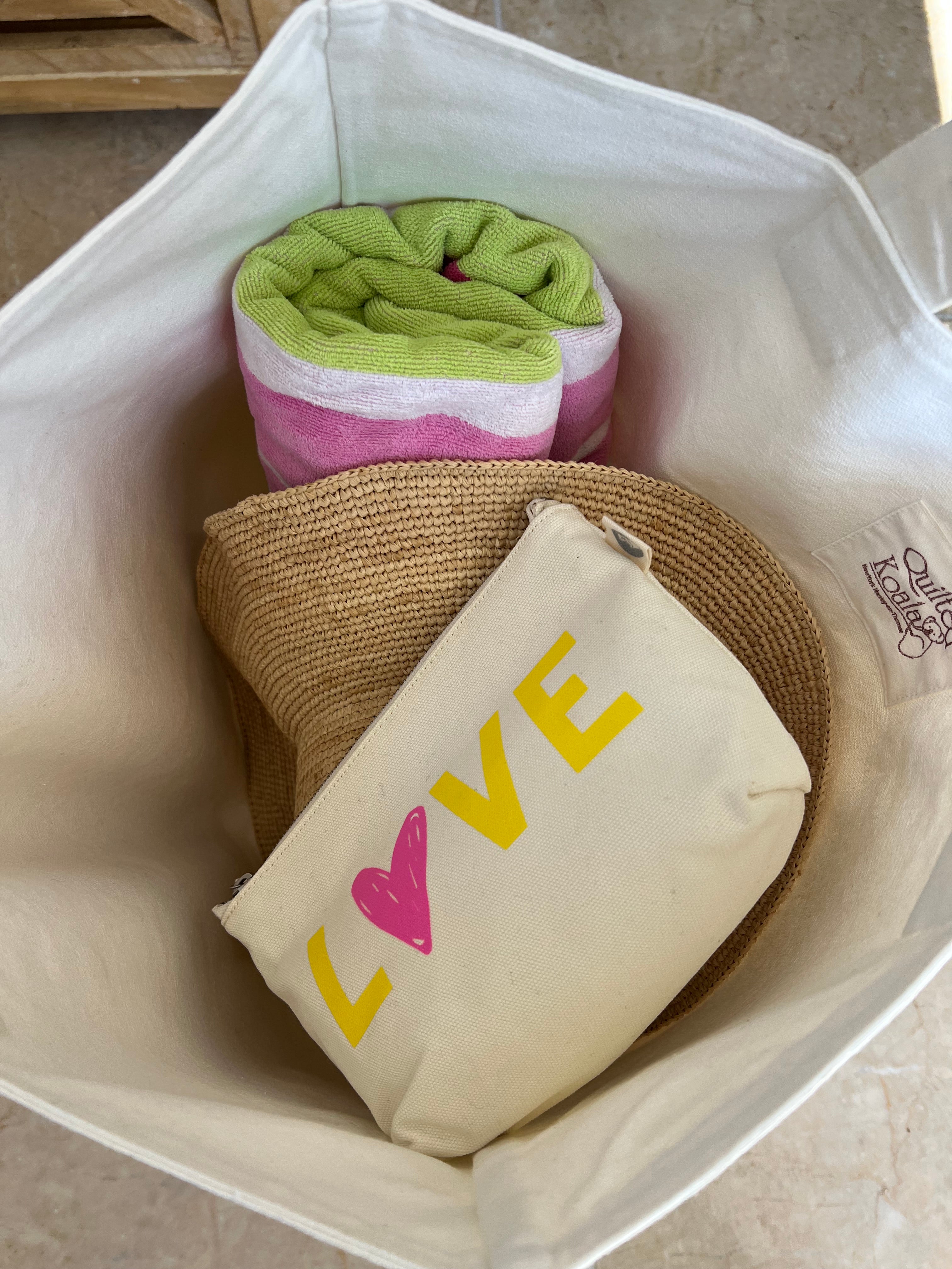 Everything Bag Natural with Neon Green Certified Beach Lover - Quilted Koala