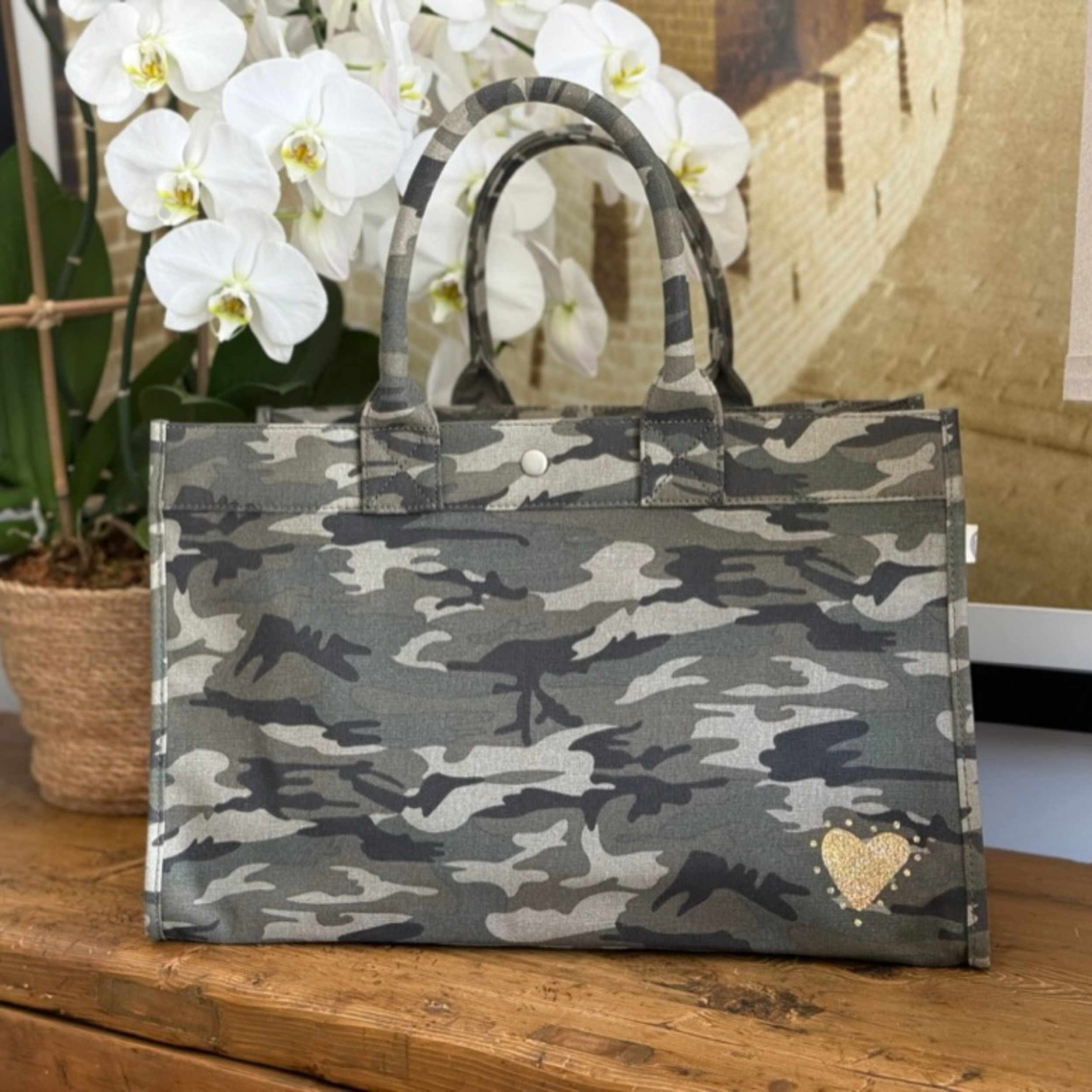 East West Bag: Green Camo - Petite GLOW HEART NEW! - Quilted Koala