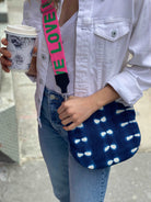 Blue Shibori Mini City Bag with Pink/Green LOVE Stripe Strap Only $28 + FREE Strap ($118 value) - Quilted Koala