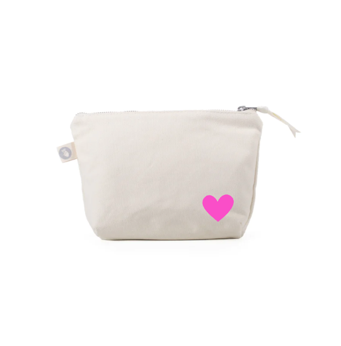 Natural Makeup Bag with Pink Heart - NEW! - Quilted Koala