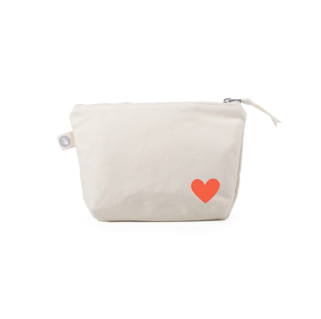 Natural Makeup Bag with Tangerine Heart NEW! - Quilted Koala