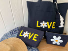 Clutch Bag Navy with White/Yellow Daisy LOVE - Quilted Koala