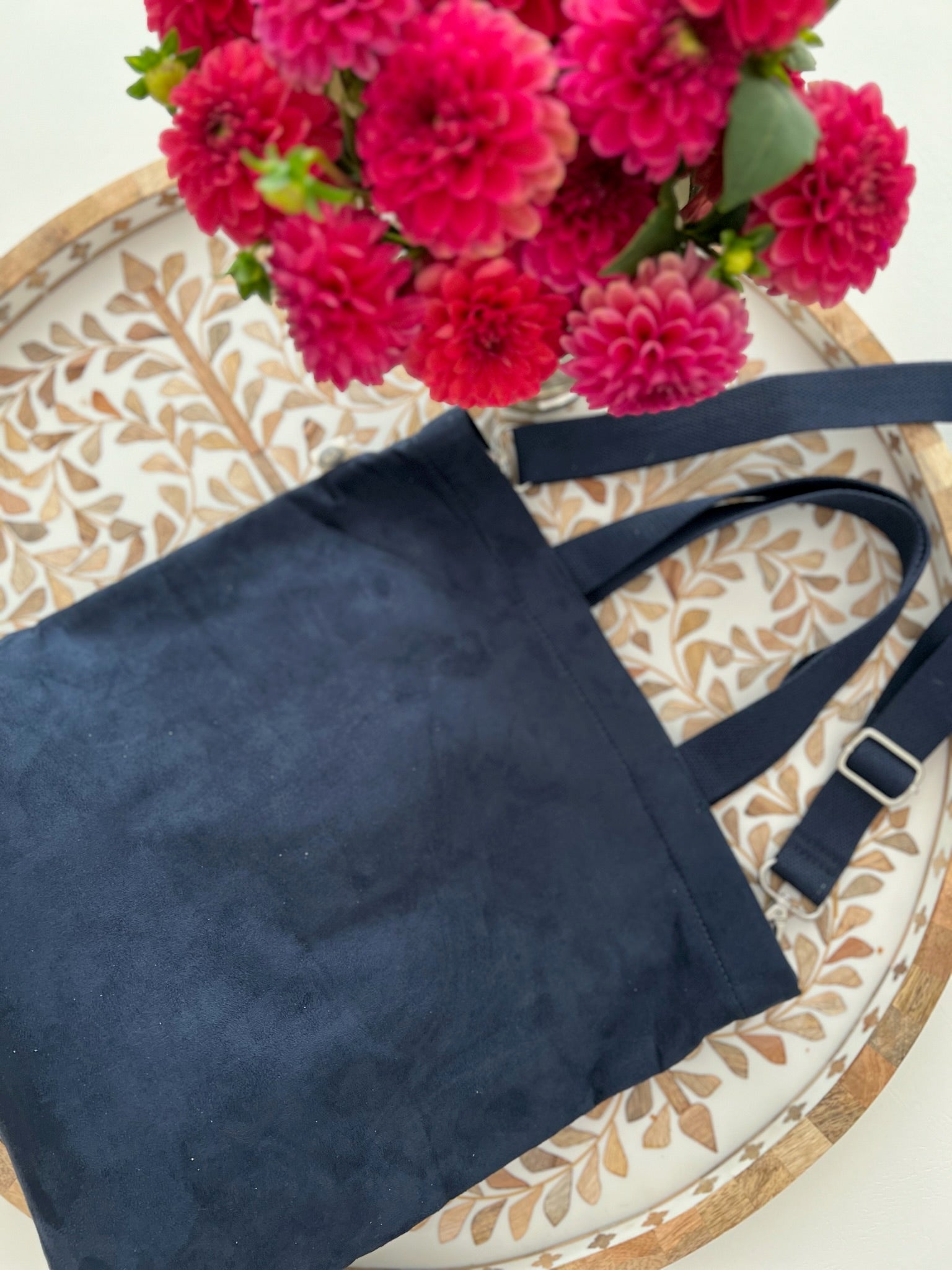 Town Crossbody Bag Navy Vegan Suede