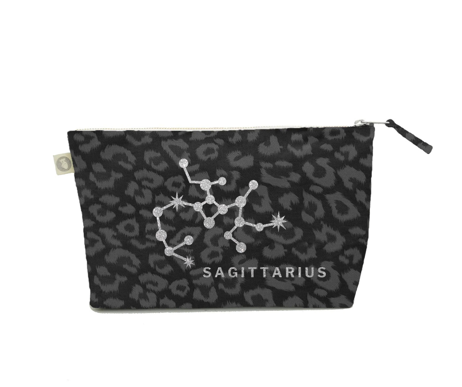 Zodiac Black Leopard Large Makeup Bag - Sagittarius - Quilted Koala