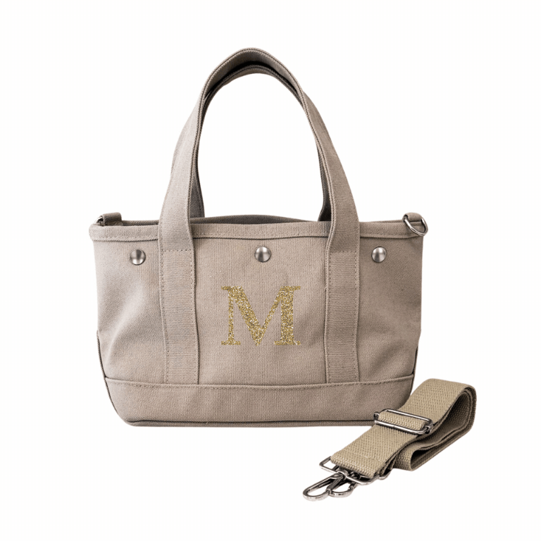 The Seaport Boat Bag - Stone Canvas Single Letter Monogram - Quilted Koala