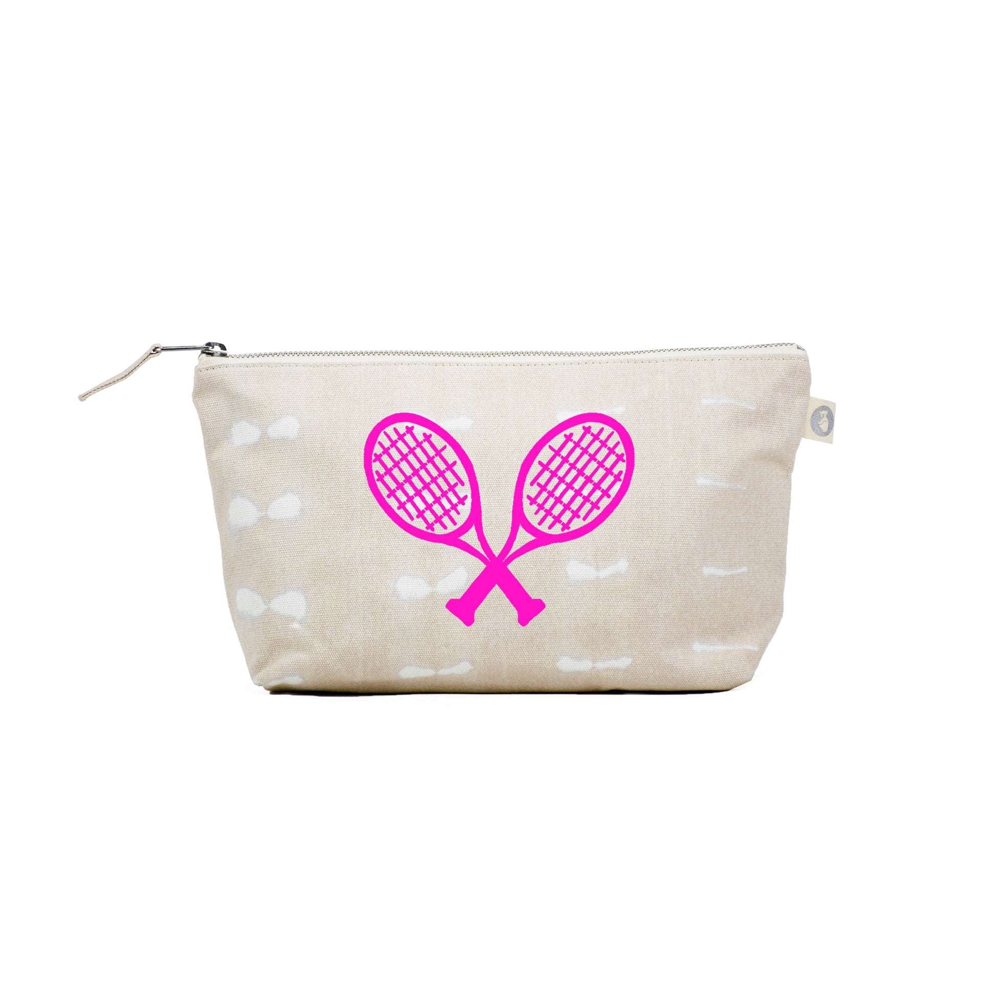 Clutch Bag Stone Shibori with Neon Pink Matte Tennis Racquets - Quilted Koala