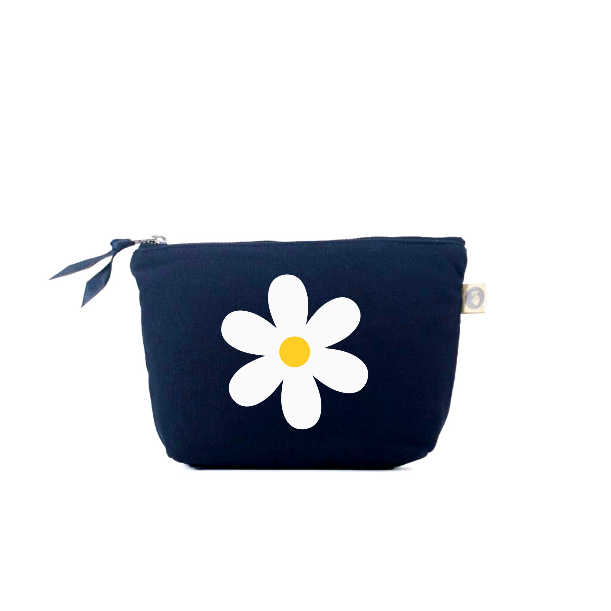 Makeup Bag Navy with White/Yellow Daisy - Quilted Koala