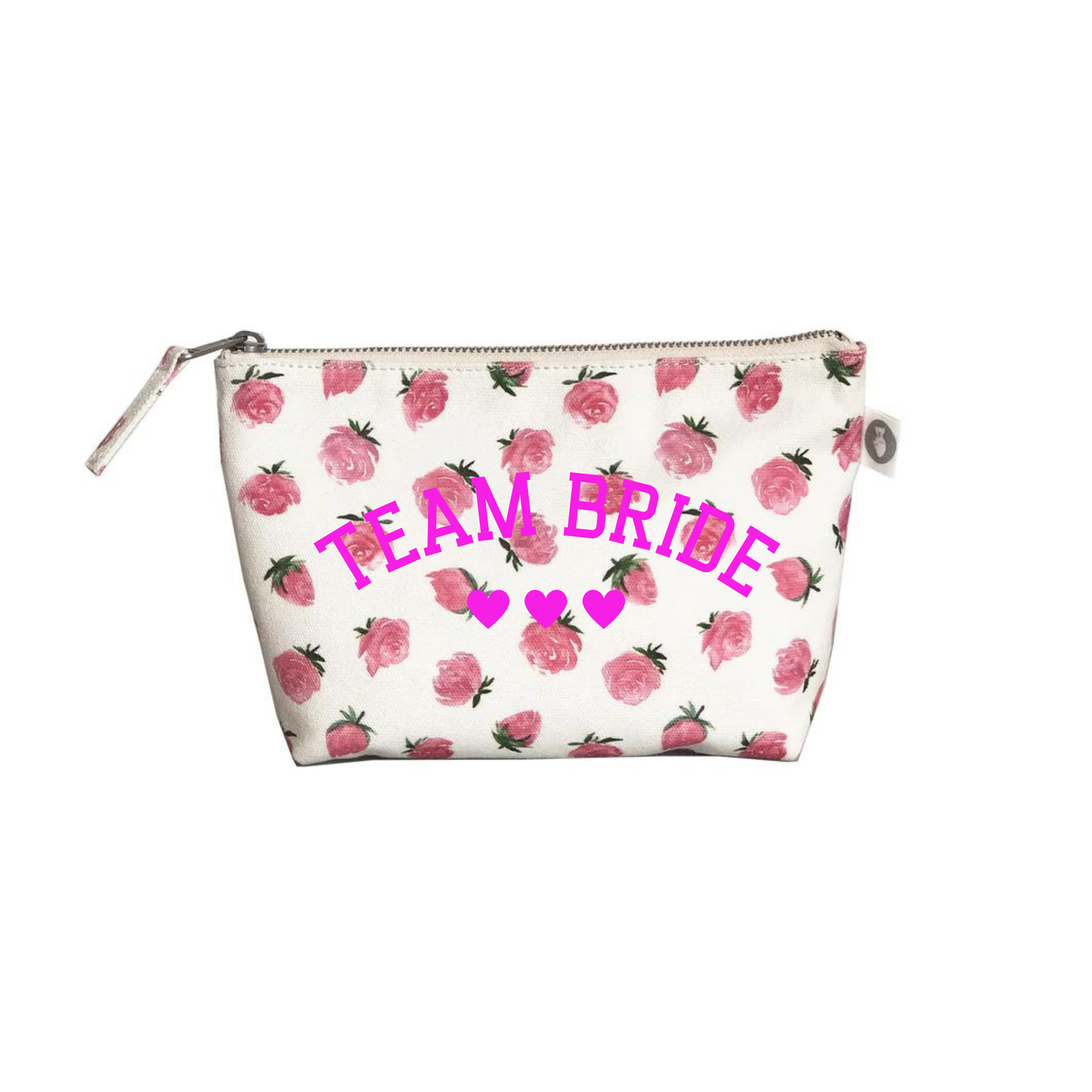 White Floral Makeup Bag Neon Pink Team Bride - Quilted Koala