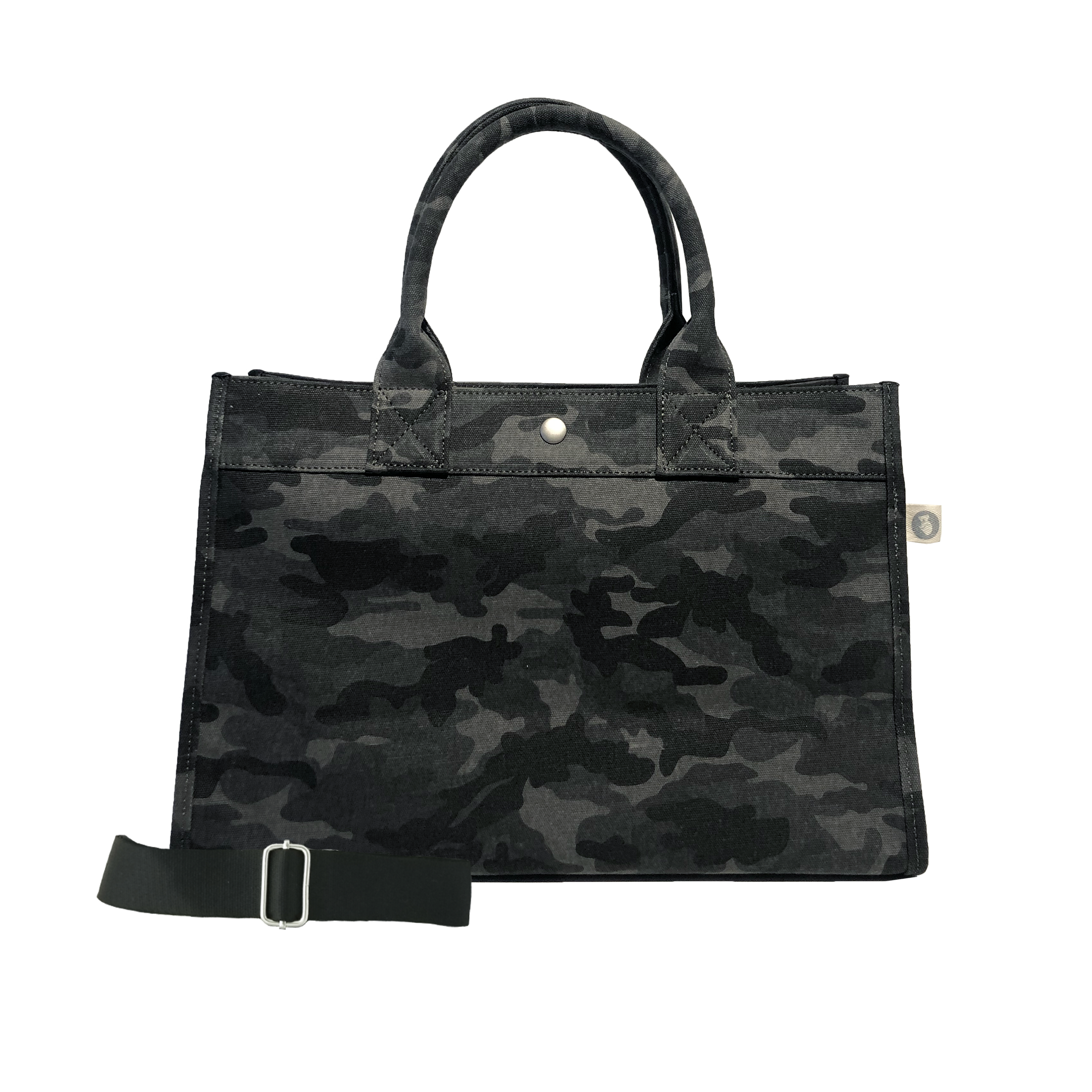 Midi East West Bag: Black Camouflage with Color Stripes - Quilted Koala