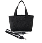 Midi Zipper Tote: Black Leopard Coated Canvas - Quilted Koala