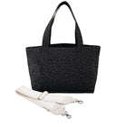 Midi Zipper Tote: Black Leopard Coated Canvas - Quilted Koala