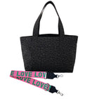 Midi Zipper Tote: Black Leopard Coated Canvas - Quilted Koala