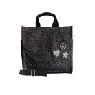 Luxe North South Bag: Black Leopard with Silver Glitter Scattered Peace/Star/Heart - Quilted Koala